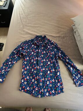 Men's Blue Holiday Print Long-Sleeve Button-Down Shirt
